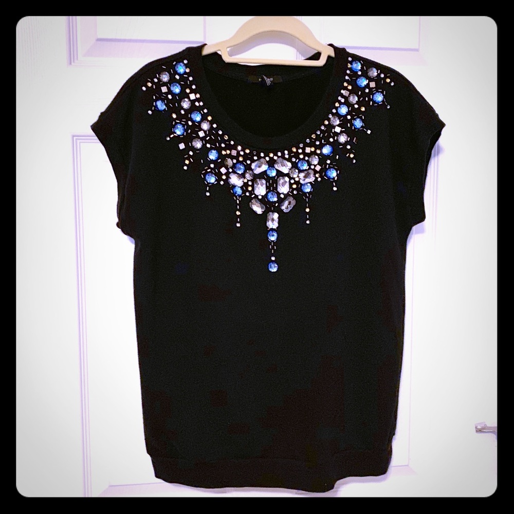 Rhinestone short sleeve knit sweater